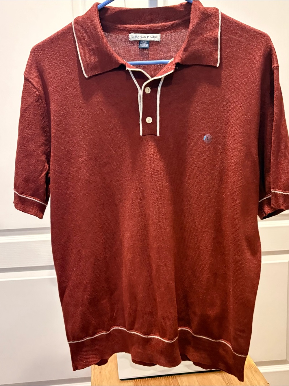 American Eagle Outfitters Small Burgundy Polo Shirt Contrast Cream Piping